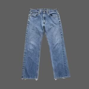 Levi's 505 Worn Faded Blue Denim Jeans Chopped Hem Size 34x32 GUC Mens
